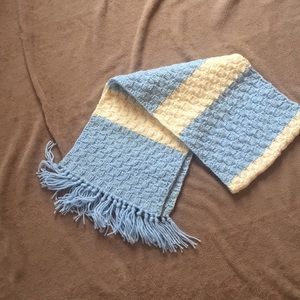 Crocheted blue and white scarf very warm